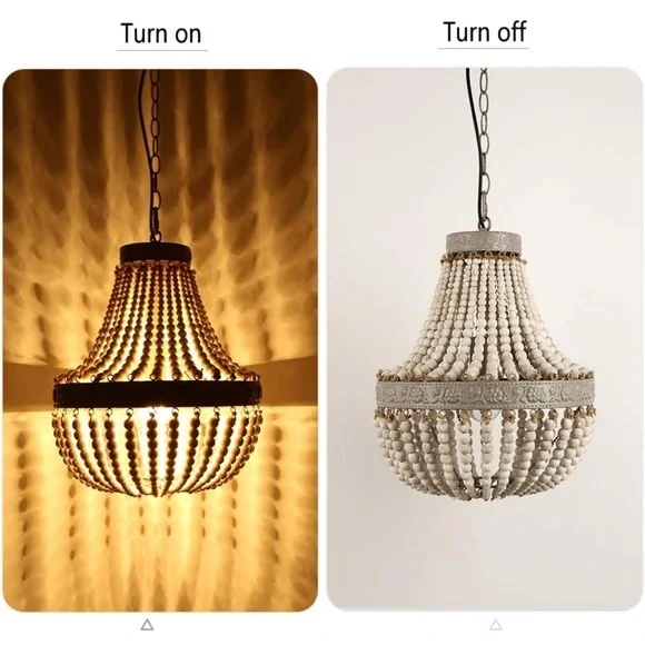 NEW IN BOX Vintage Chic coastal farmhouse white beaded chandelier pendant light - Picture 2 of 8